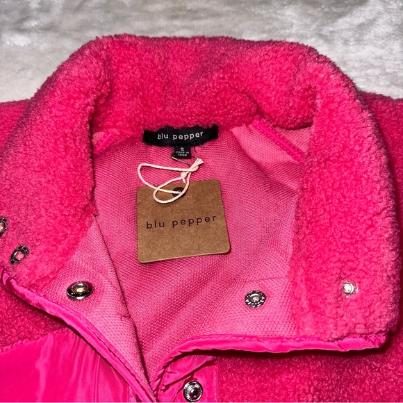 NWT Blu Pepper Pink Soft Fleece Snap Button Up Teddy Jacket Size Small - Picture 12 of 14